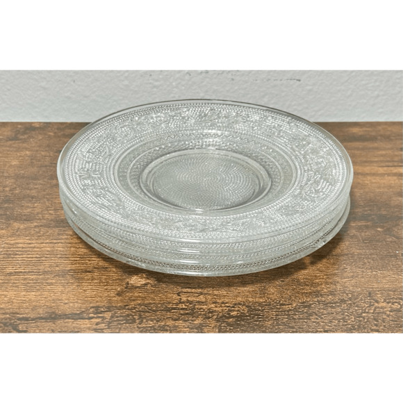KIG Malaysia Pressed Glass Clear 10" Dinner Plate Fleur de Lis-TRELLIS -Set of 4 - Picture 2 of 12
